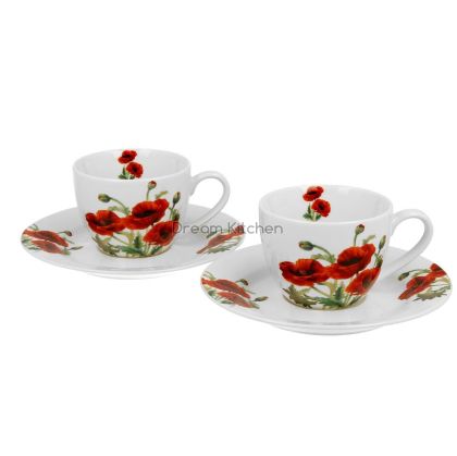 Комплект от 2 чаши за еспресо с чинийки, Макове 930307