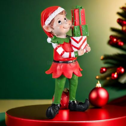 Коледна декорация - Елф с подаръци 24 см