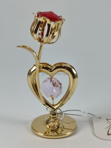 Фигура Лале със сърце, розов камък - тип Сваровски, позлата