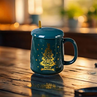 Коледна чаша с лъжичка - Златна елхичка 420мл