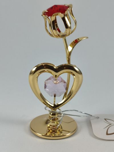 Фигура Лале със сърце, розов камък - тип Сваровски, позлата