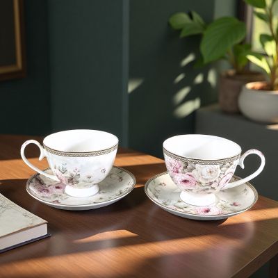 Комплект чаши с чинийки - Цветен романс 270мл - 2 бр.