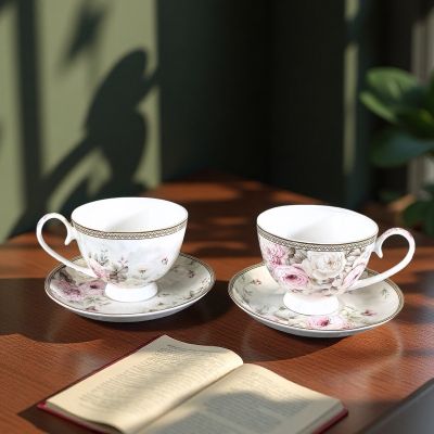 Комплект чаши с чинийки - Цветен романс 270мл - 2 бр.