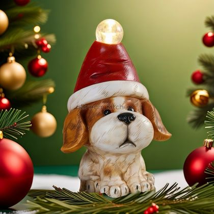 Коледна декорация - Куче със светеща шапка
