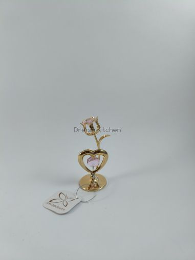 Фигура Лале със сърце, розов камък - тип Сваровски, позлата