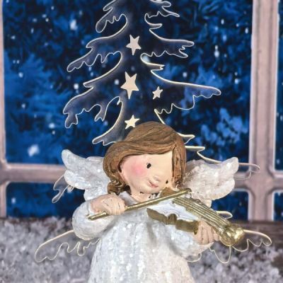 Коледна декорация с лед светлина - Ангел с цигулка