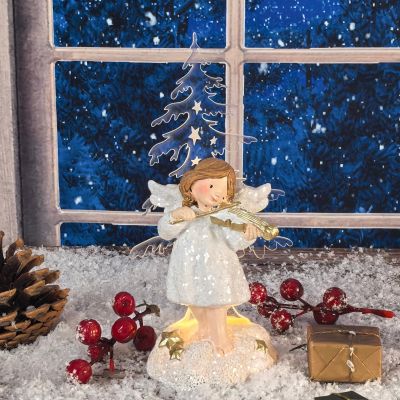 Коледна декорация с лед светлина - Ангел с цигулка