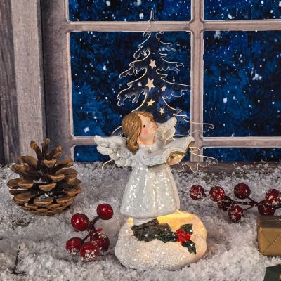 Коледна декорация с лед светлина - Ангел с книга