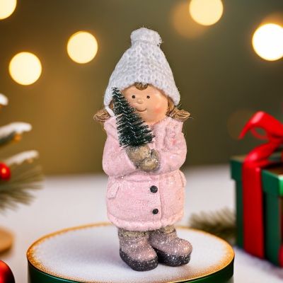 Коледна декорация - Дете с плетена шапка  15 см