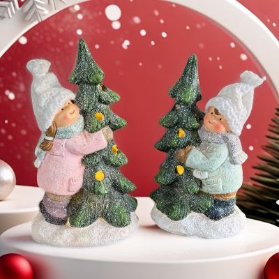 Коледна декорация с лед светлина - Дете с елха 20,5 см