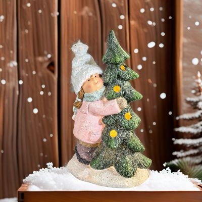 Коледна декорация с лед светлина - Дете с елха 20,5 см