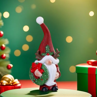 Коледна декорация - Гном с венец 17,5 см