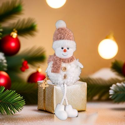 Коледна декорация - Снежен човек с шал, висящи крака