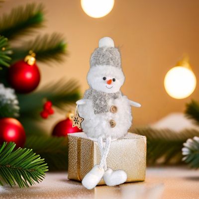 Коледна декорация - Снежен човек с шал, висящи крака