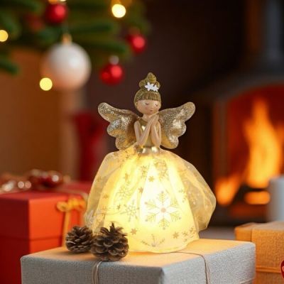 Коледна декорация - Светеща фея с крила 27 см.