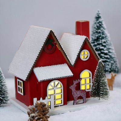 Коледна декорация от хартия - Червена къщичка