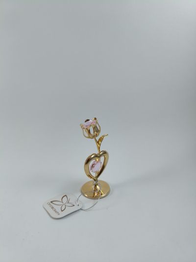 Фигура Лале със сърце, розов камък - тип Сваровски, позлата