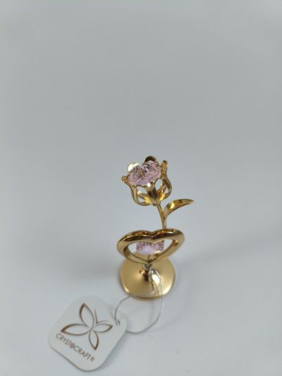 Фигура Лале със сърце, розов камък - тип Сваровски, позлата