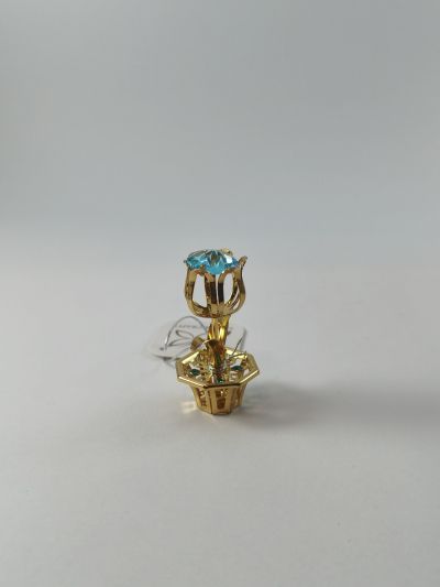 Фигура Лале в саксия, син камък - тип Сваровски злато