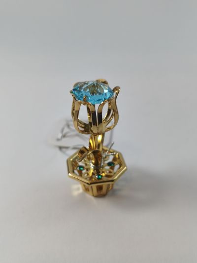 Фигура Лале в саксия, син камък - тип Сваровски злато