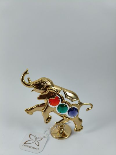 Фигура Слон с три цвята камъни - тип Сваровски, позлата